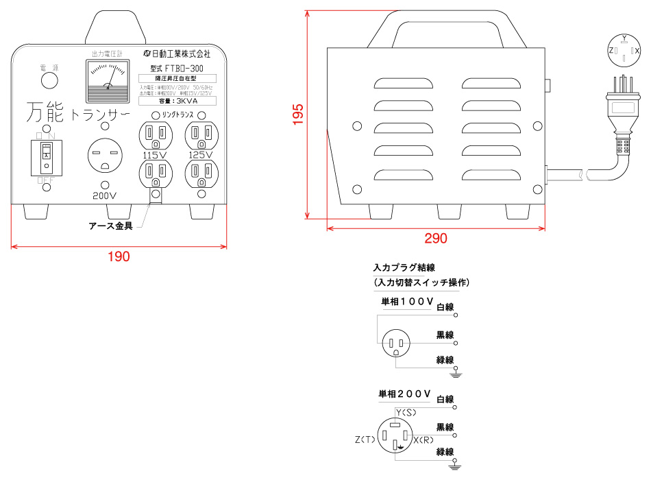 日動工業/NICHIDO 降圧専用トランス(屋内型)【200V→100V×4】 安全