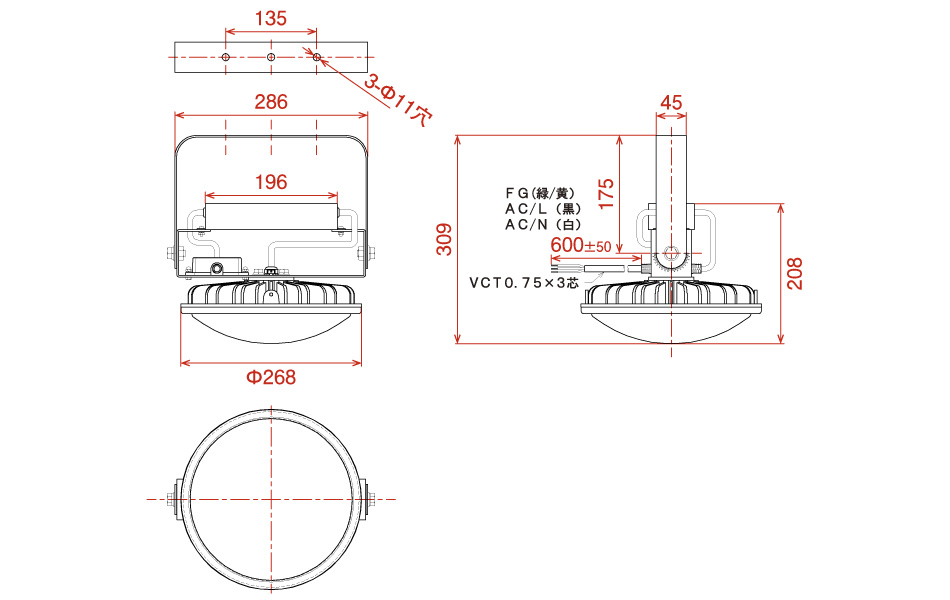 日動 脱落防止耐震クリップランプ 100V200W 2芯 5m HCL-G205 5026 通販