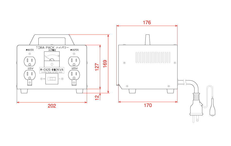 日動工業/NICHIDO 降圧専用トランス(屋内型)【200V→100V×4】 安全