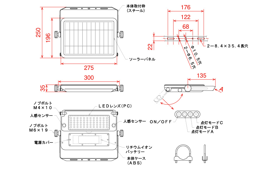 SOL-12PIR-SEP ソーラーLEDセンサーライト エコフラッシュ カラー 11160 屋外照明