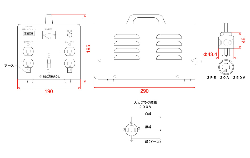 未使用　日動工業　フルパワー軽量リングトランス　FB-300D 日動工業株式会社｜降圧専用トランス トラパック 200V→100