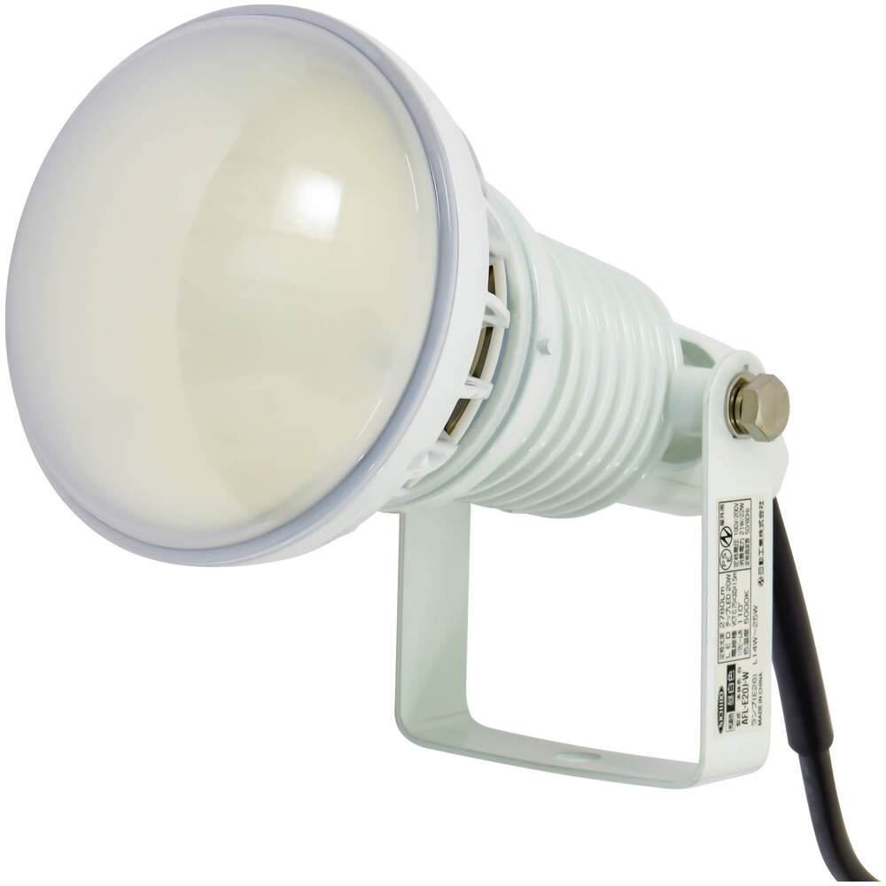 室外 日動 エコビックＬＥＤ投光器１００Ｗ 常設用 スポット アース付 電線２ｍ 本体白、電球黒 （1台） 品番：ATL-E100J-SW-50K 