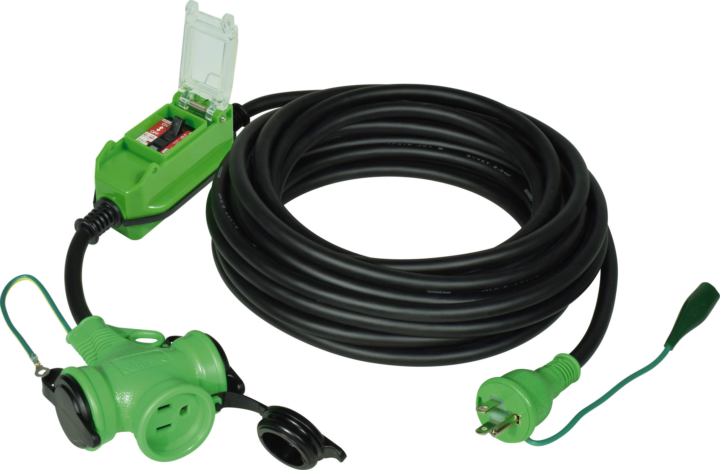 日動工業/NICHIDO ハンドリール 100V 3芯×10m 緑 アース漏電しゃ断器付 HREB102G(3272605)  JAN：4937305011867｜電動工具